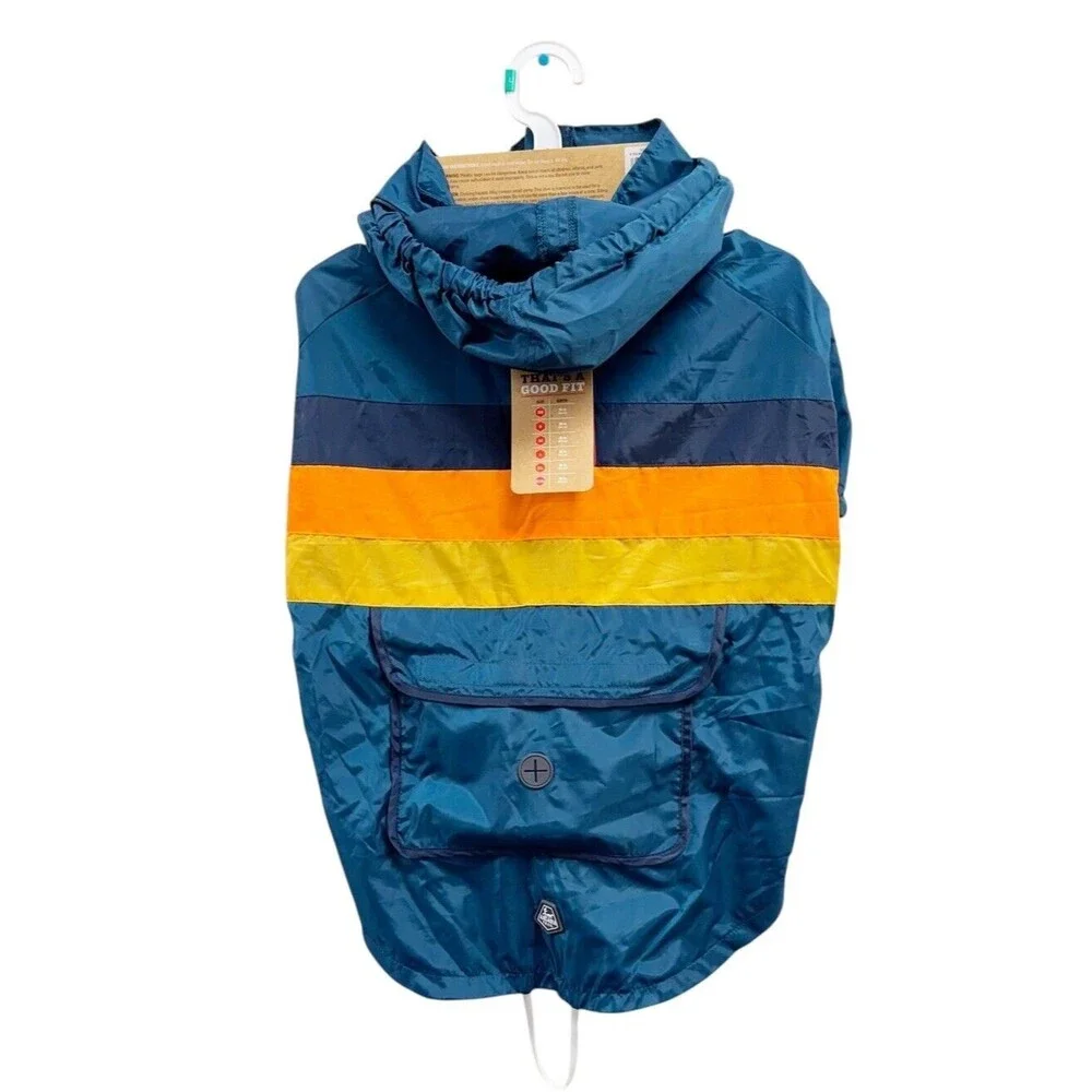 Arcadia Trail Dog Navy Colorblock Windbreaker Jacket Packable Hood‎ Poop Bag NWT